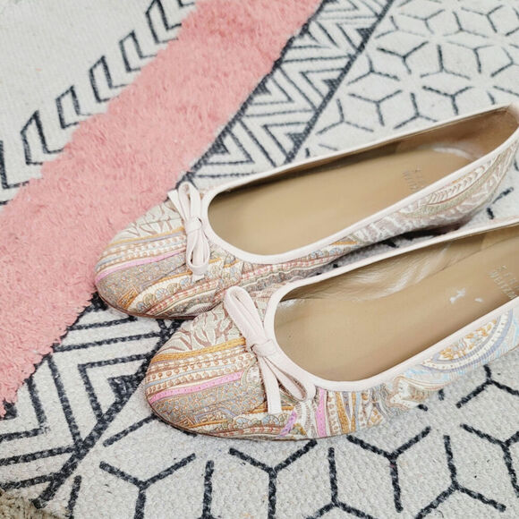 Stuart Weitzman Floral Paisley Print Silk and Leather Ballet Flats, sz 6 - Picture 15 of 15